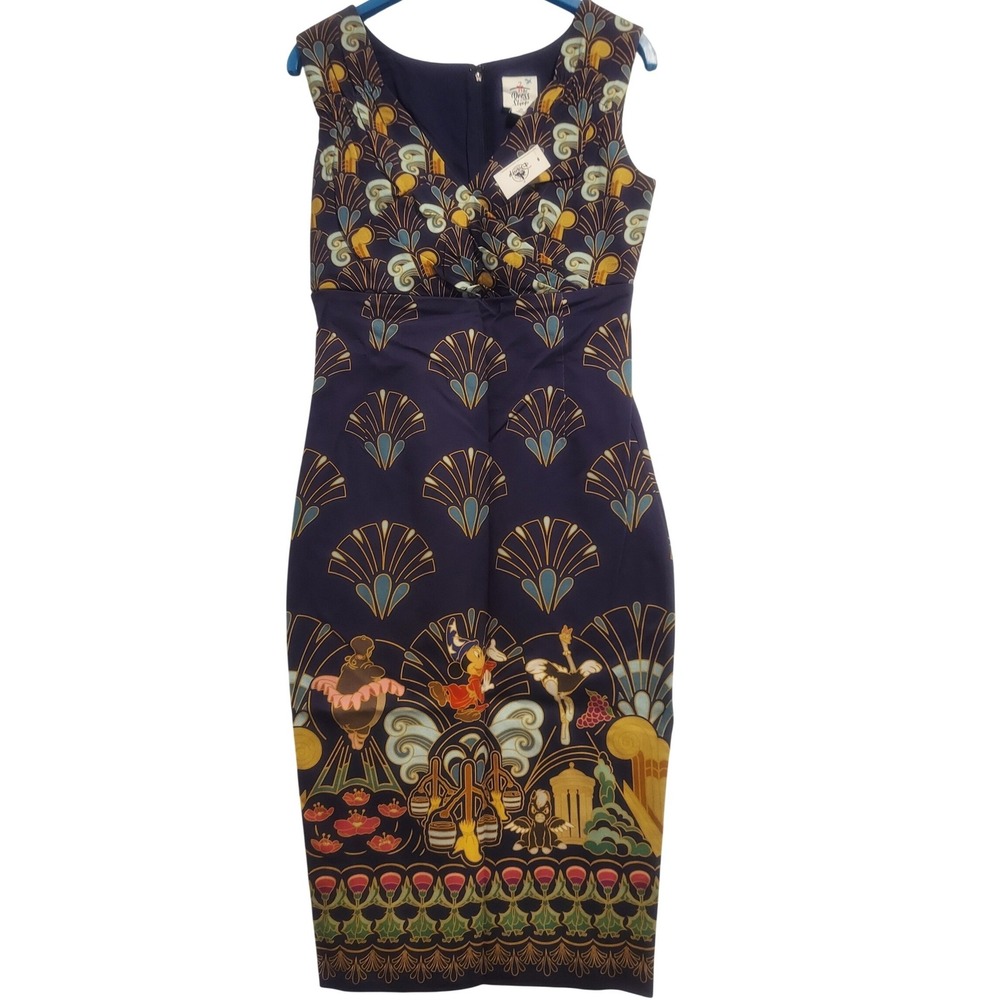 Disney Parks The Dress Shop Fantasia Art Deco Sheath Dress Navy Blue Small NWT